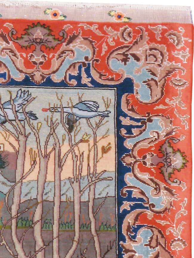 Vintage Persian Tabriz Pictorial Rug, No.22768 - Staging