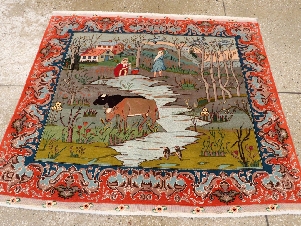 Vintage Persian Tabriz Pictorial Rug, No.22768 - Staging