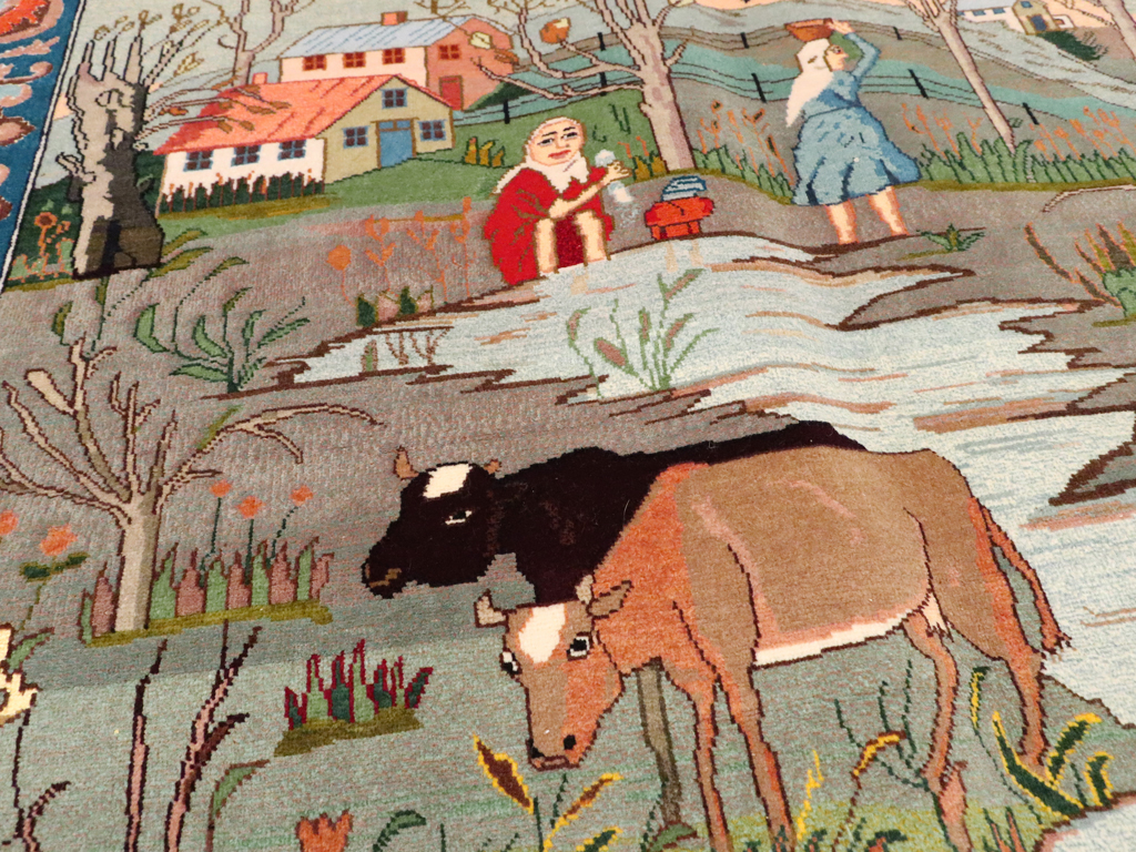 Vintage Persian Tabriz Pictorial Rug, No.22768 - Staging