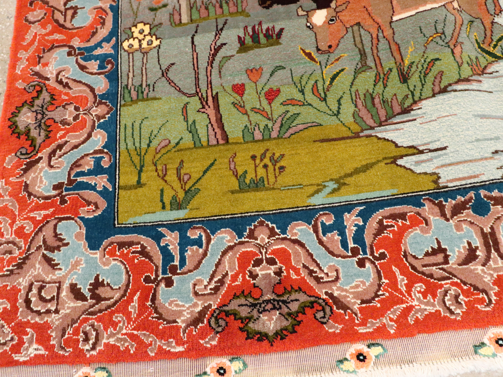 Vintage Persian Tabriz Pictorial Rug, No.22768 - Staging