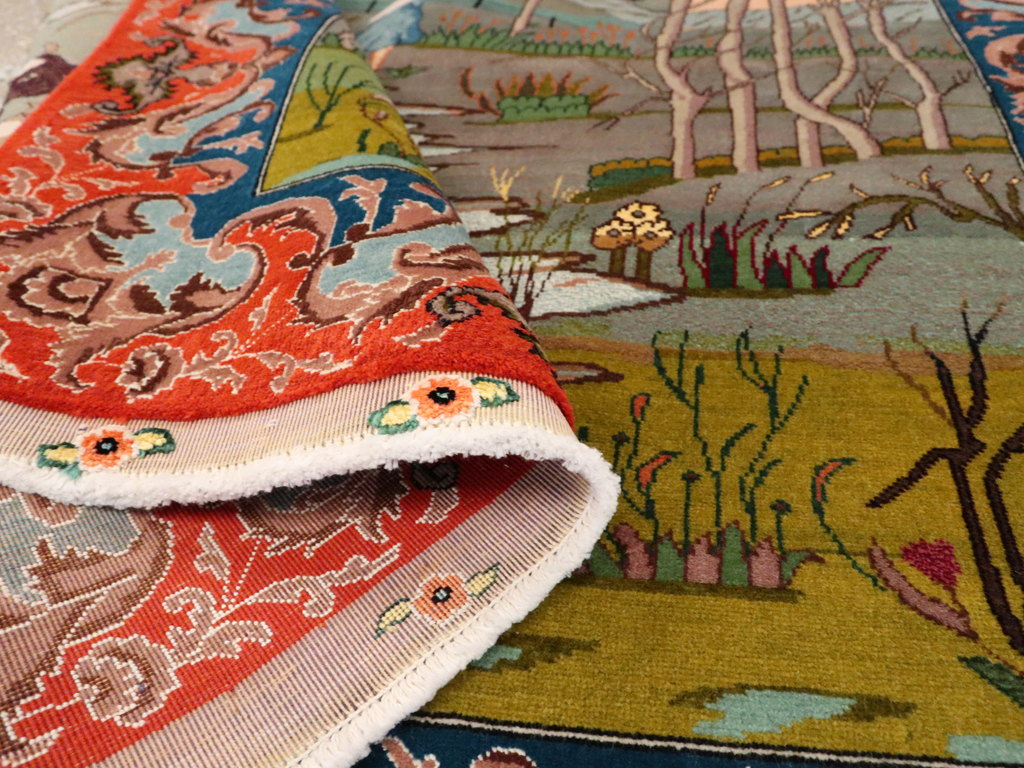 Vintage Persian Tabriz Pictorial Rug, No.22768 - Staging