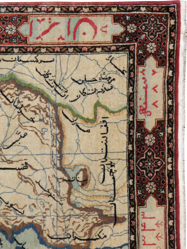 Antique Persian Tabriz Pictorial Map Rug, No.22840 - Staging