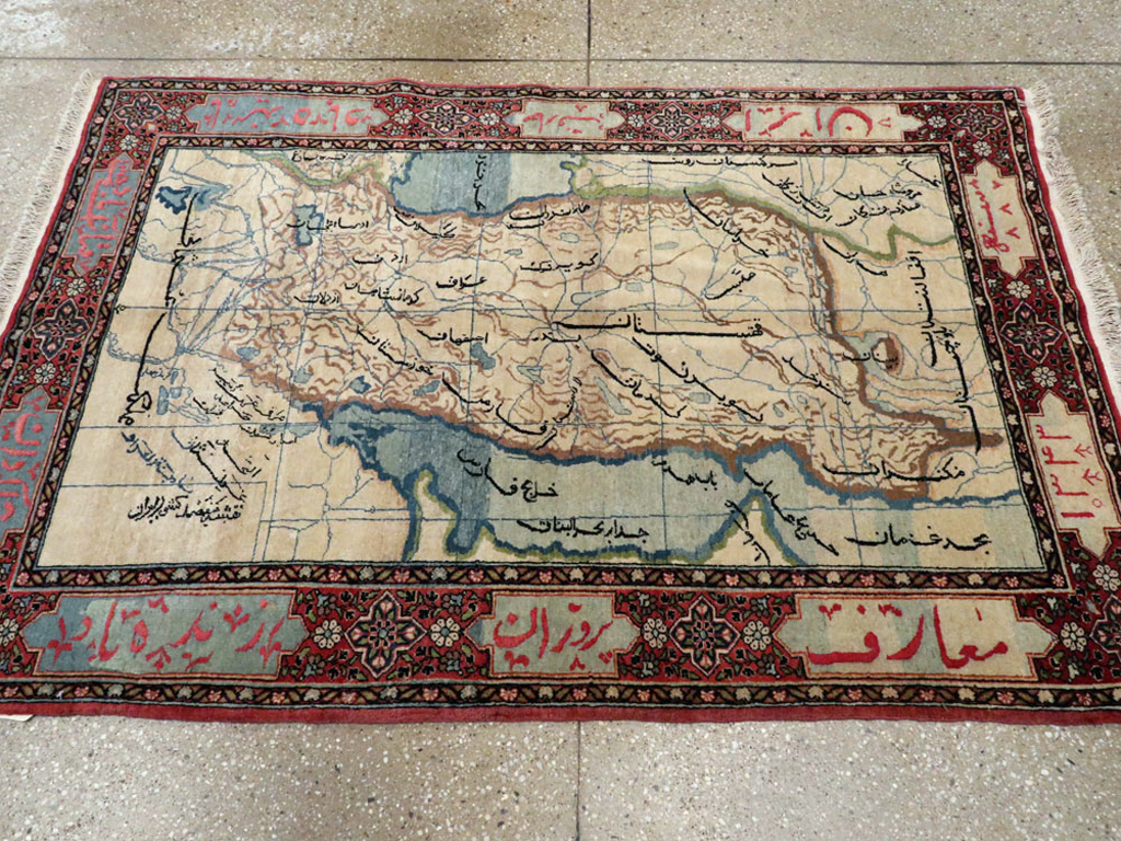 Antique Persian Tabriz Pictorial Map Rug, No.22840 - Staging
