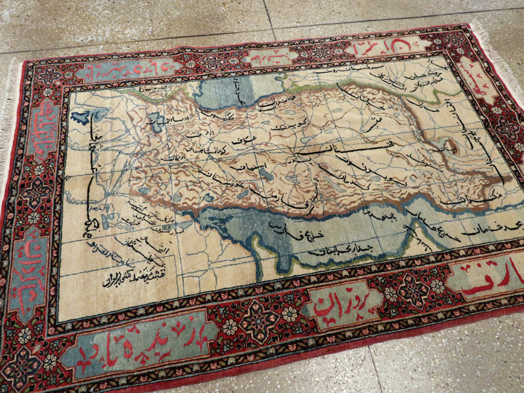 Antique Persian Tabriz Pictorial Map Rug, No.22840 - Staging
