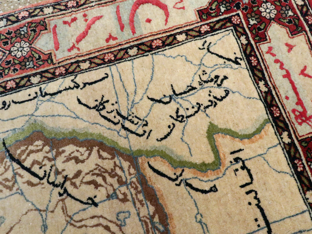 Antique Persian Tabriz Pictorial Map Rug, No.22840 - Staging