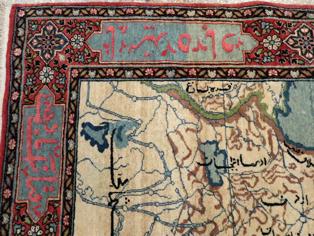 Antique Persian Tabriz Pictorial Map Rug, No.22840 - Staging