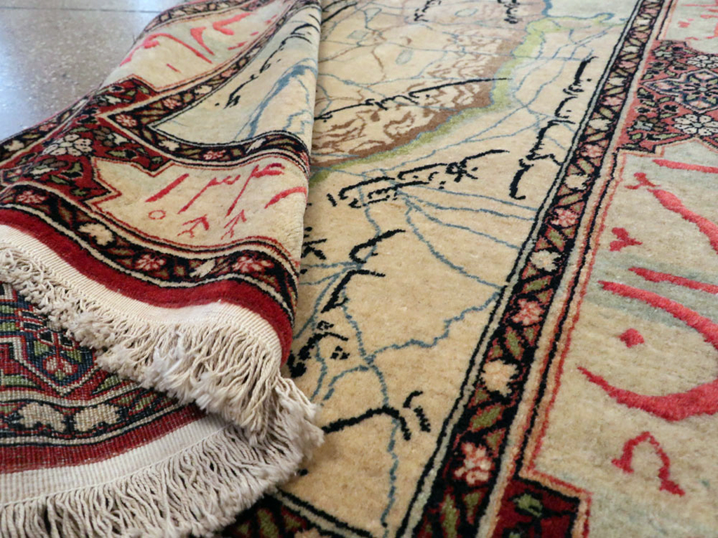 Antique Persian Tabriz Pictorial Map Rug, No.22840 - Staging