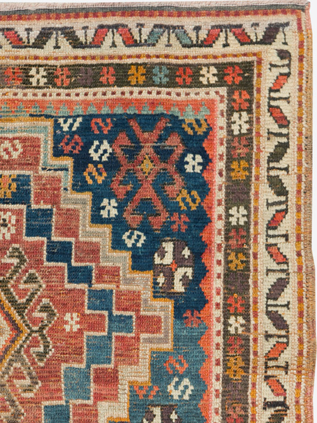 Antique Caucasian Kazak Square Throw Rug, No.22843 - Staging
