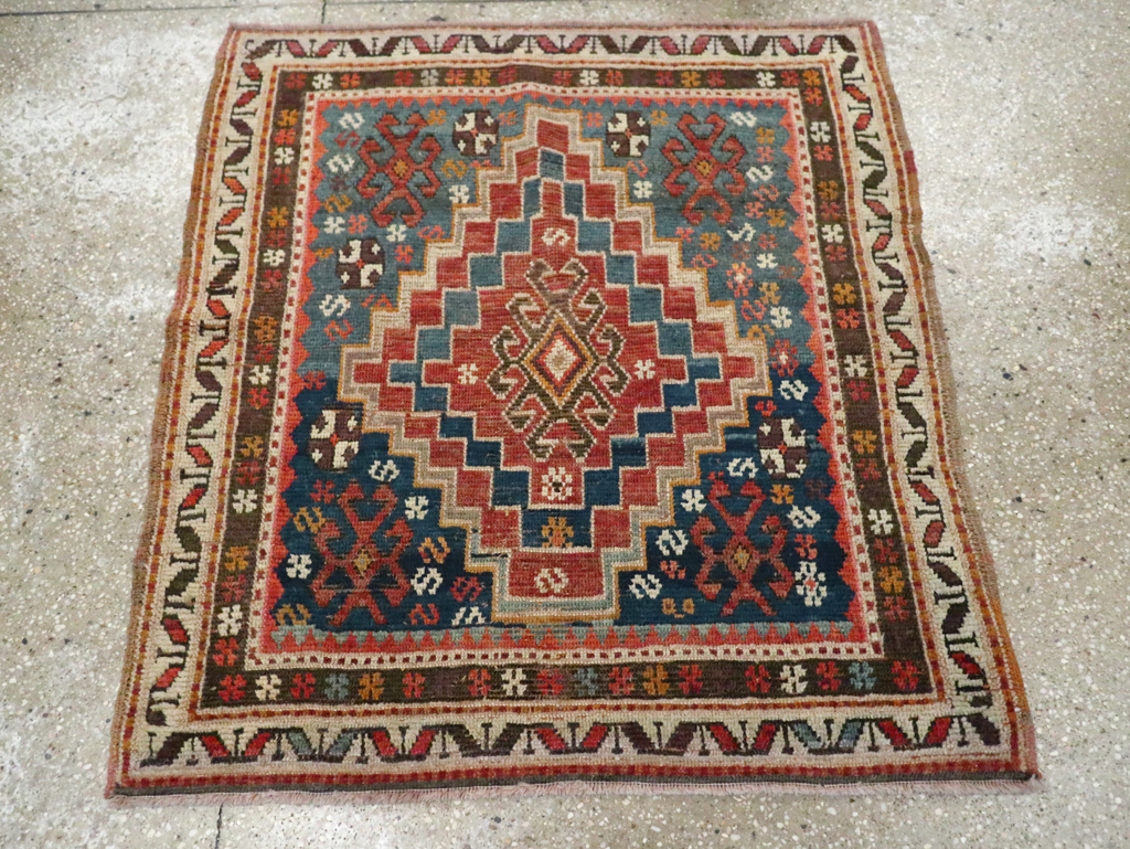 Antique Caucasian Kazak Square Throw Rug, No.22843 - Staging