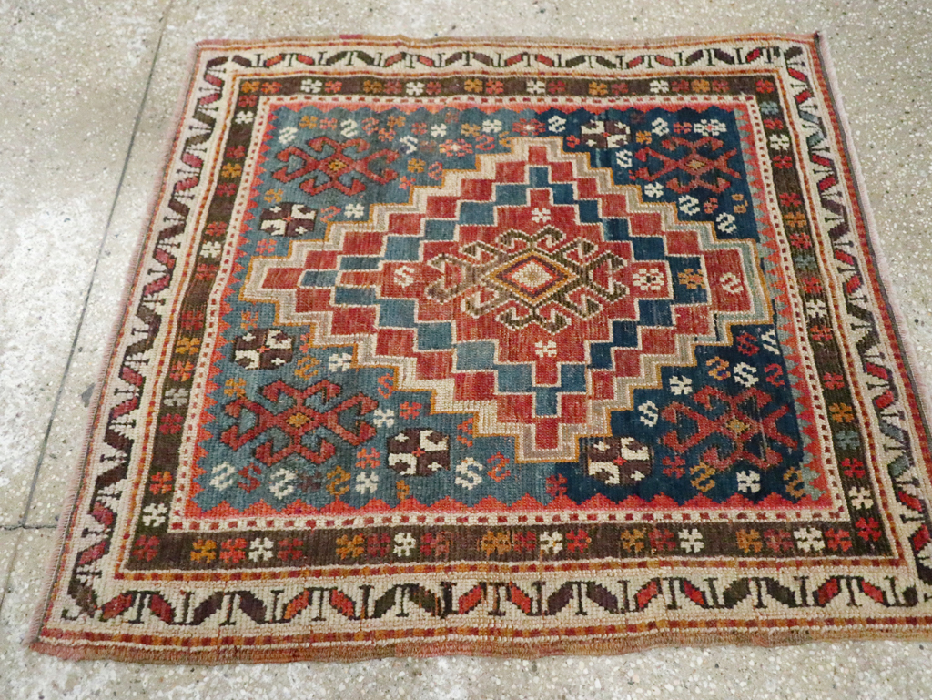 Antique Caucasian Kazak Square Throw Rug, No.22843 - Staging
