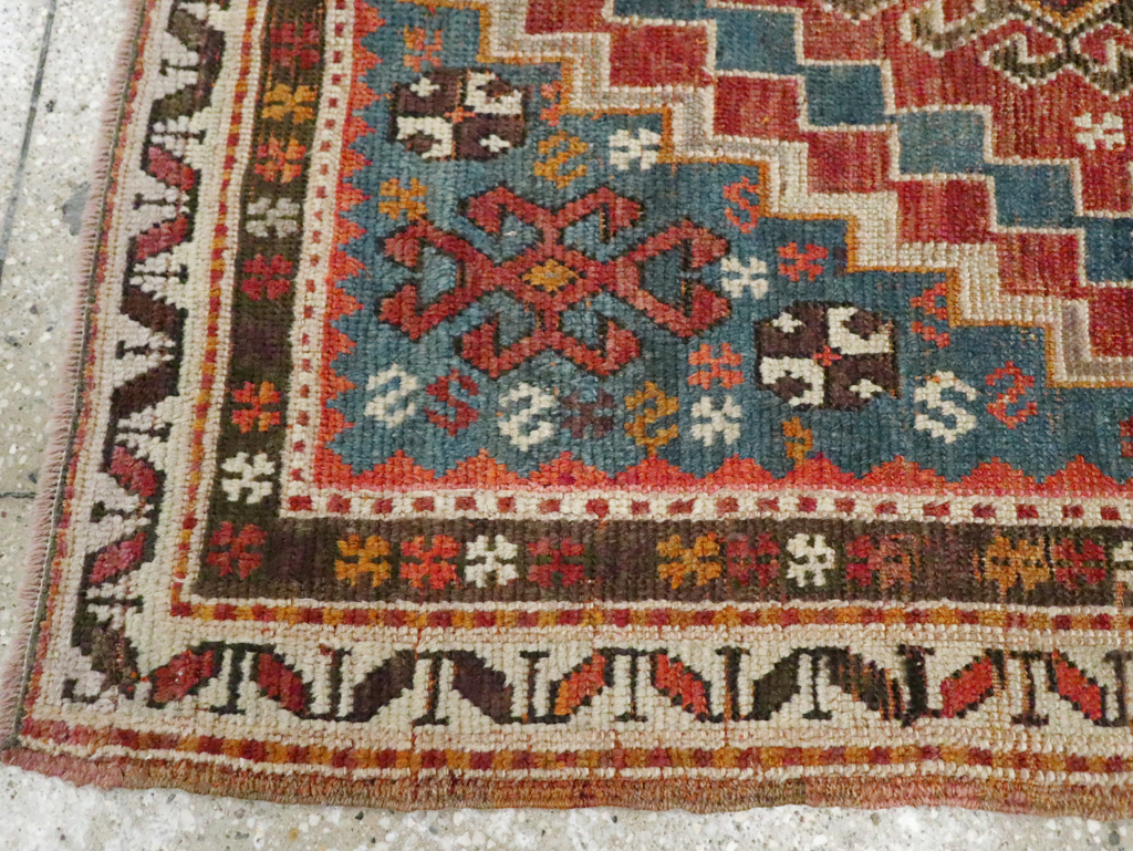 Antique Caucasian Kazak Square Throw Rug, No.22843 - Staging