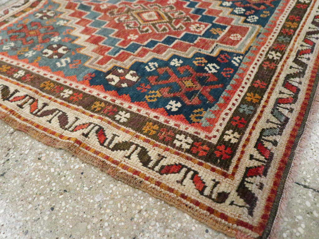 Antique Caucasian Kazak Square Throw Rug, No.22843 - Staging