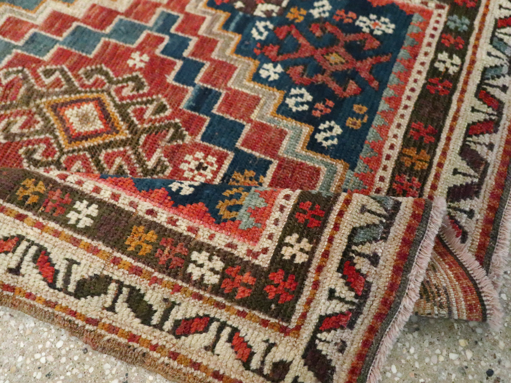 Antique Caucasian Kazak Square Throw Rug, No.22843 - Staging