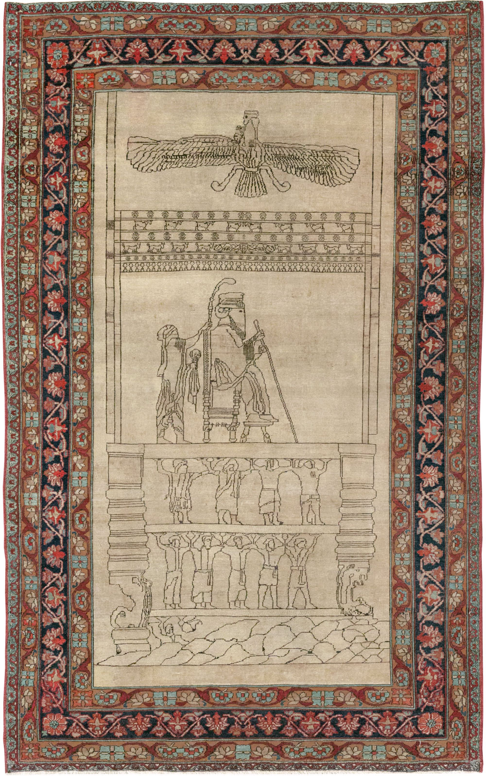 Antique Persian Lavar Kerman Pictorial Rug, No.22861 - Staging