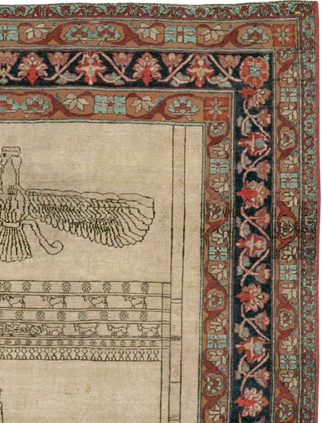 Antique Persian Lavar Kerman Pictorial Rug, No.22861 - Staging