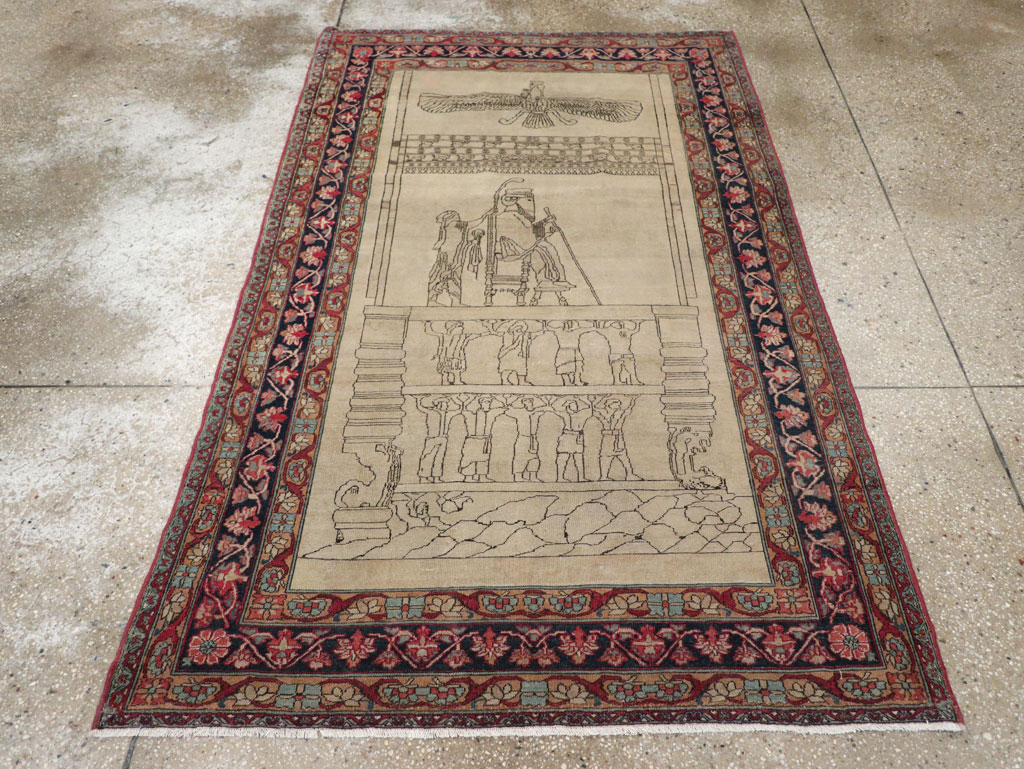 Antique Persian Lavar Kerman Pictorial Rug, No.22861 - Staging