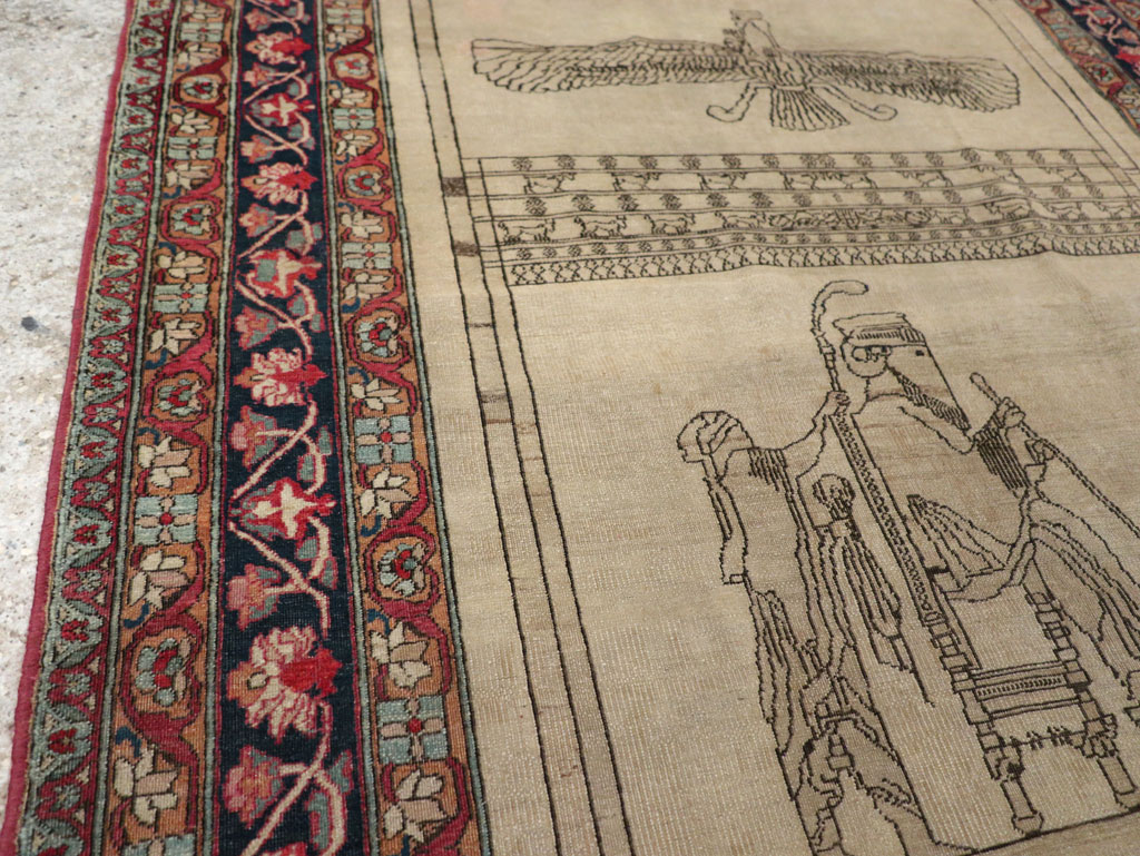 Antique Persian Lavar Kerman Pictorial Rug, No.22861 - Staging