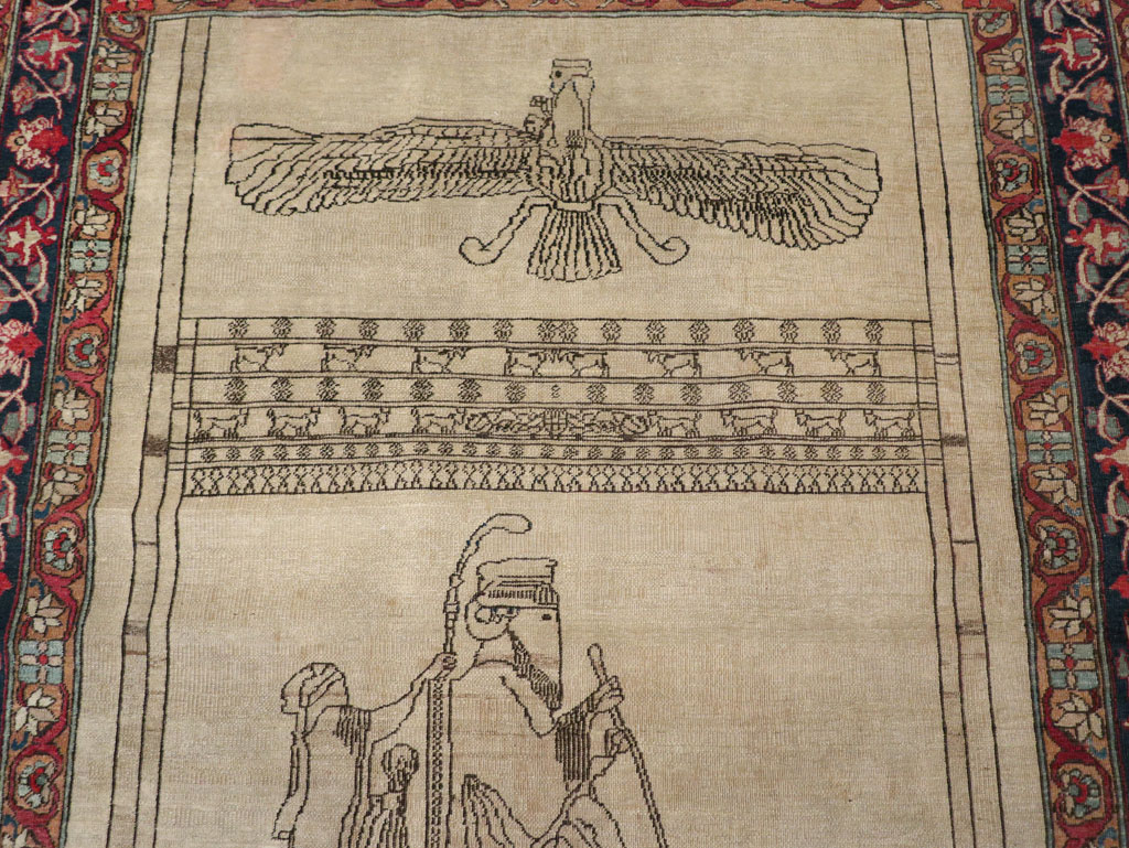 Antique Persian Lavar Kerman Pictorial Rug, No.22861 - Staging