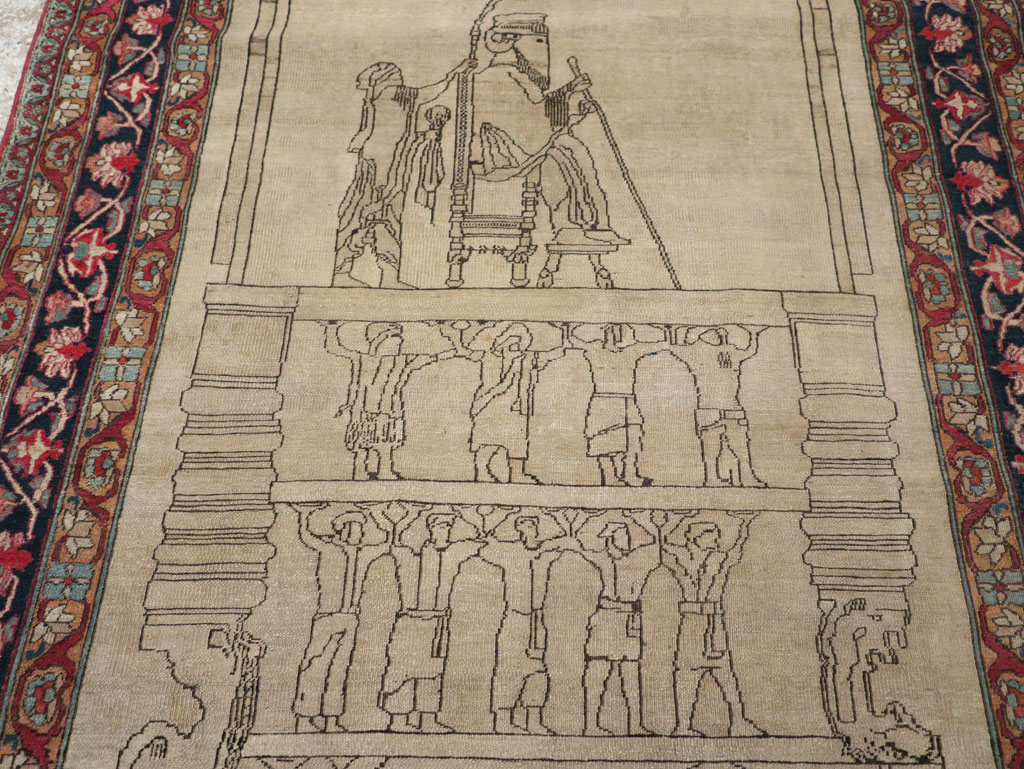 Antique Persian Lavar Kerman Pictorial Rug, No.22861 - Staging