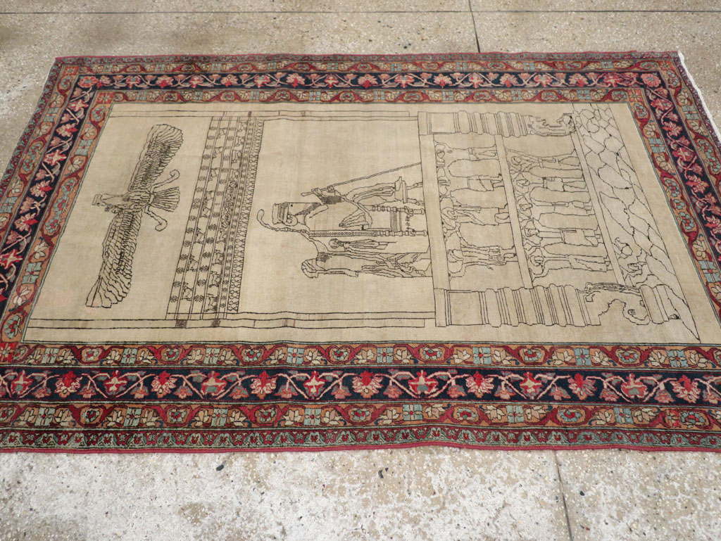 Antique Persian Lavar Kerman Pictorial Rug, No.22861 - Staging