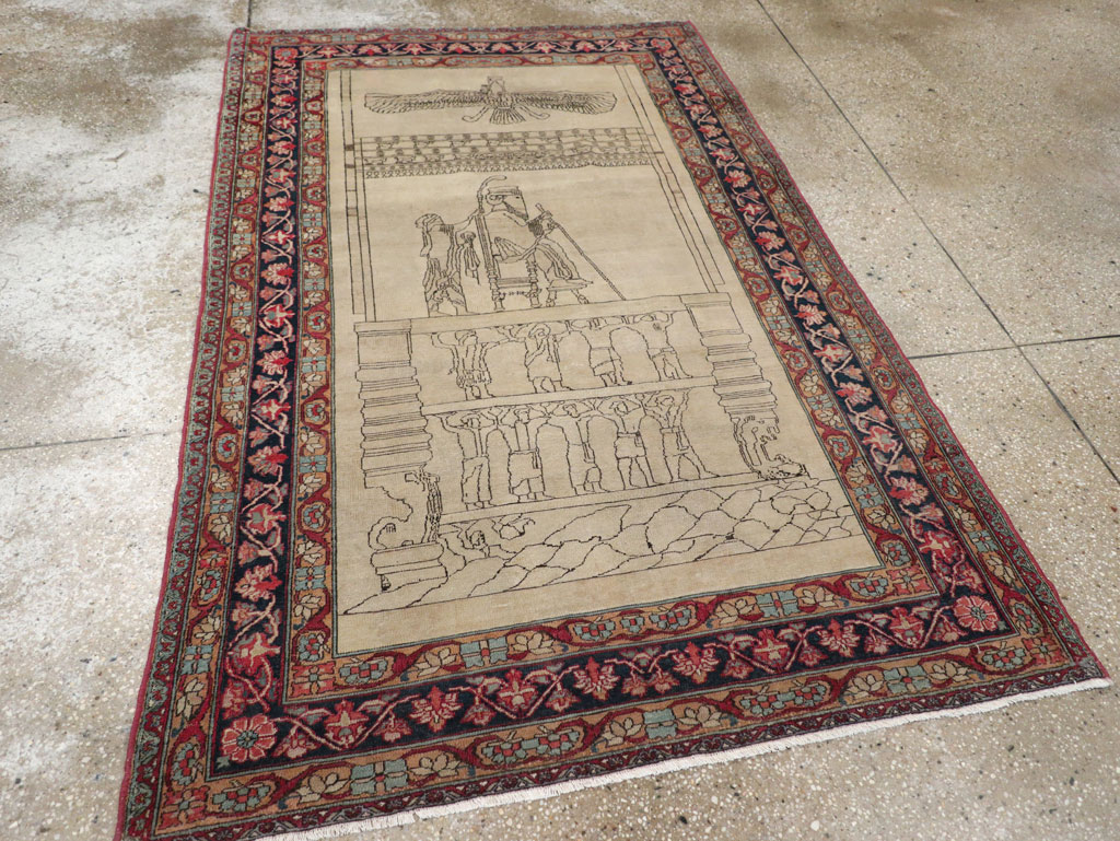 Antique Persian Lavar Kerman Pictorial Rug, No.22861 - Staging
