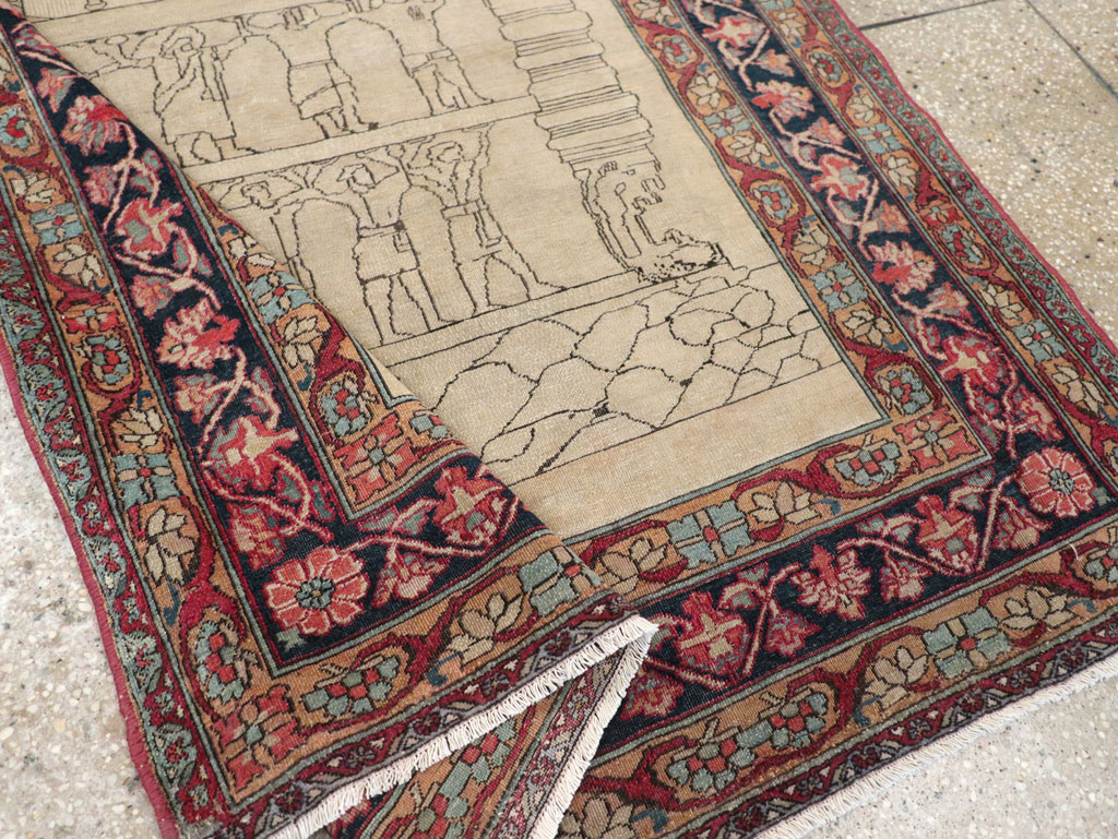 Antique Persian Lavar Kerman Pictorial Rug, No.22861 - Staging