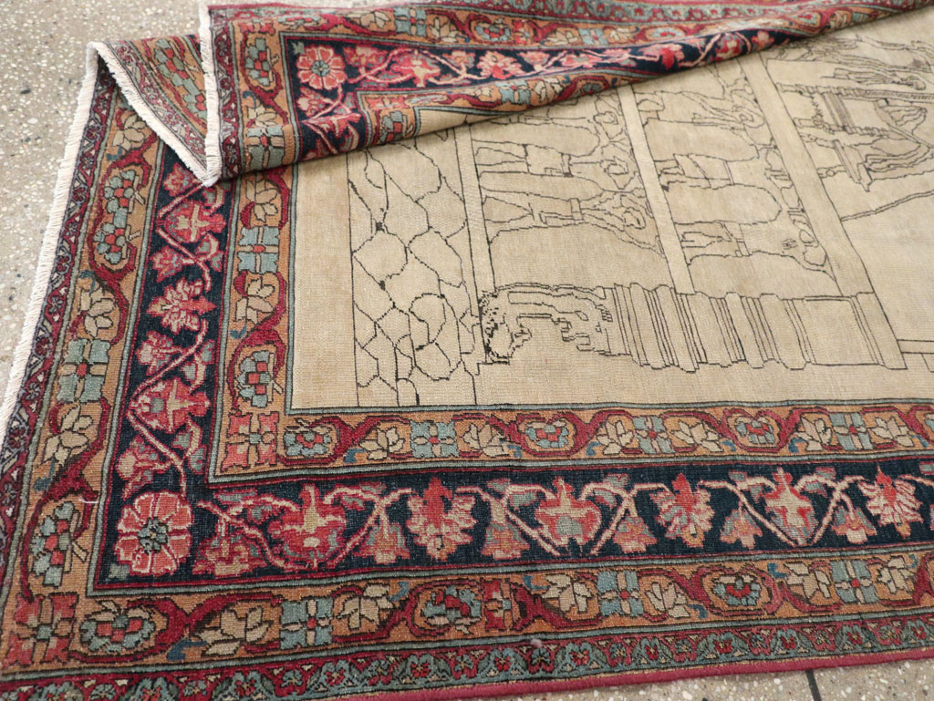 Antique Persian Lavar Kerman Pictorial Rug, No.22861 - Staging