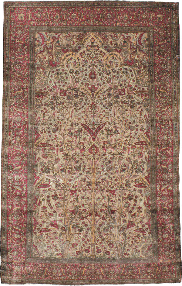 Antique Persian Silk Kashan Rug, No.22900 - Staging