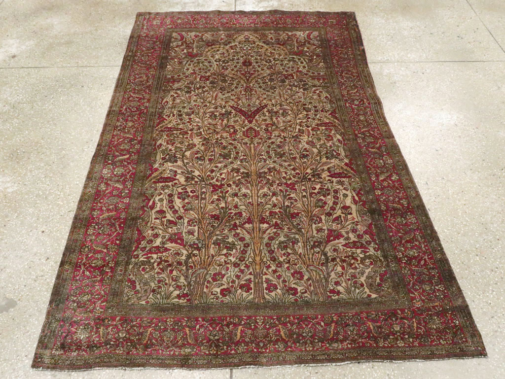 Antique Persian Silk Kashan Rug, No.22900 - Staging