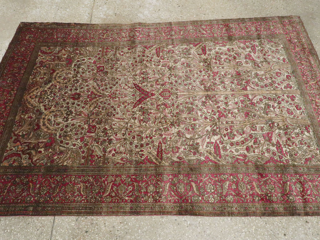 Antique Persian Silk Kashan Rug, No.22900 - Staging