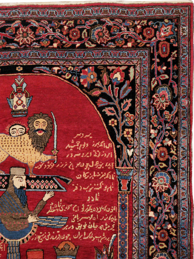 Vintage Persian Mashad Pictorial Rug, No.22901 - Staging