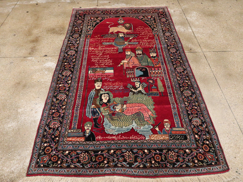 Vintage Persian Mashad Pictorial Rug, No.22901 - Staging