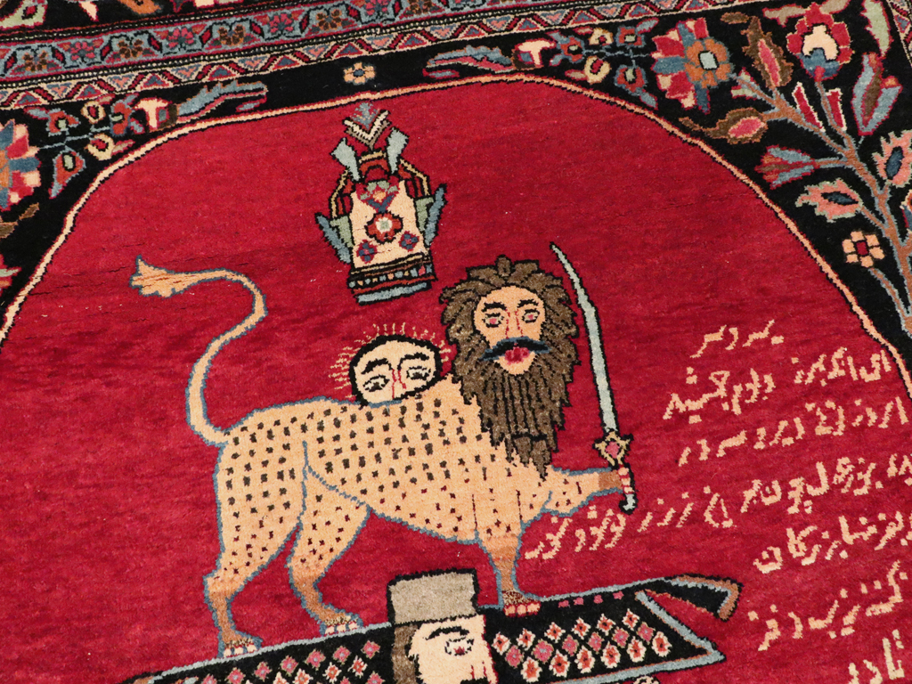 Vintage Persian Mashad Pictorial Rug, No.22901 - Staging