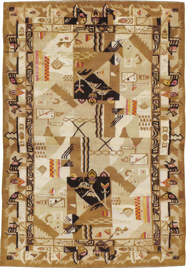 Vintage Indian Cotton Agra Art Deco Rug Inspired By Edward McKnight Kauffer, No.22935 - Staging