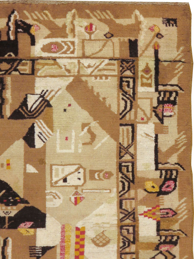 Vintage Indian Cotton Agra Art Deco Rug Inspired By Edward McKnight Kauffer, No.22935 - Staging