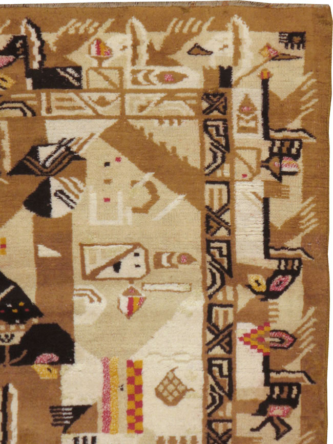 Vintage Indian Cotton Agra Art Deco Rug Inspired By Edward McKnight Kauffer, No.22935 - Staging