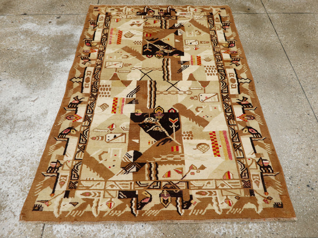 Vintage Indian Cotton Agra Art Deco Rug Inspired By Edward McKnight Kauffer, No.22935 - Staging