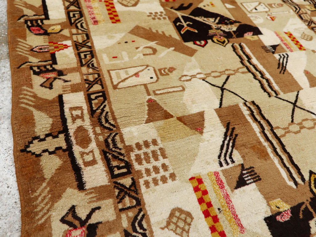 Vintage Indian Cotton Agra Art Deco Rug Inspired By Edward McKnight Kauffer, No.22935 - Staging