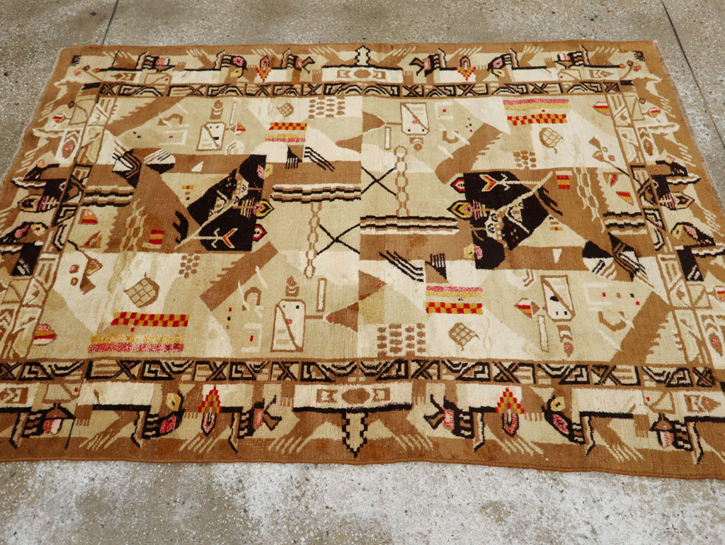 Vintage Indian Cotton Agra Art Deco Rug Inspired By Edward McKnight Kauffer, No.22935 - Staging