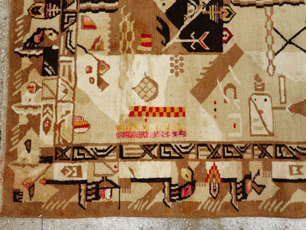 Vintage Indian Cotton Agra Art Deco Rug Inspired By Edward McKnight Kauffer, No.22935 - Staging