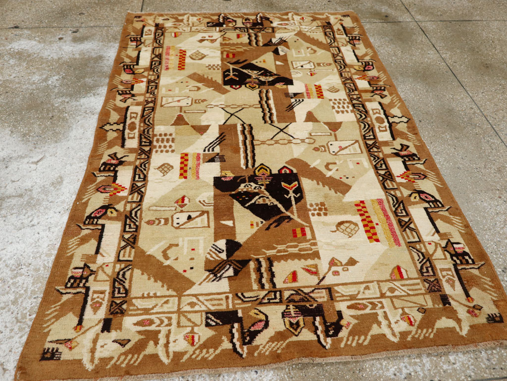 Vintage Indian Cotton Agra Art Deco Rug Inspired By Edward McKnight Kauffer, No.22935 - Staging