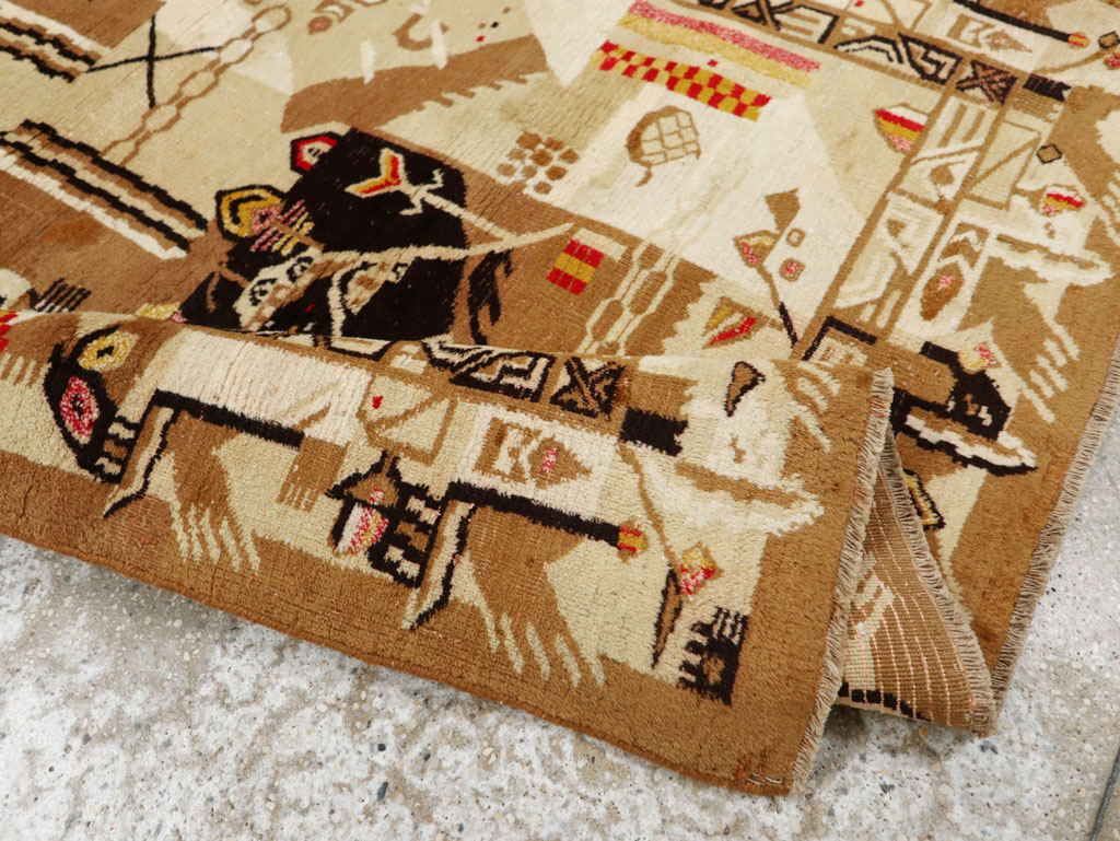 Vintage Indian Cotton Agra Art Deco Rug Inspired By Edward McKnight Kauffer, No.22935 - Staging