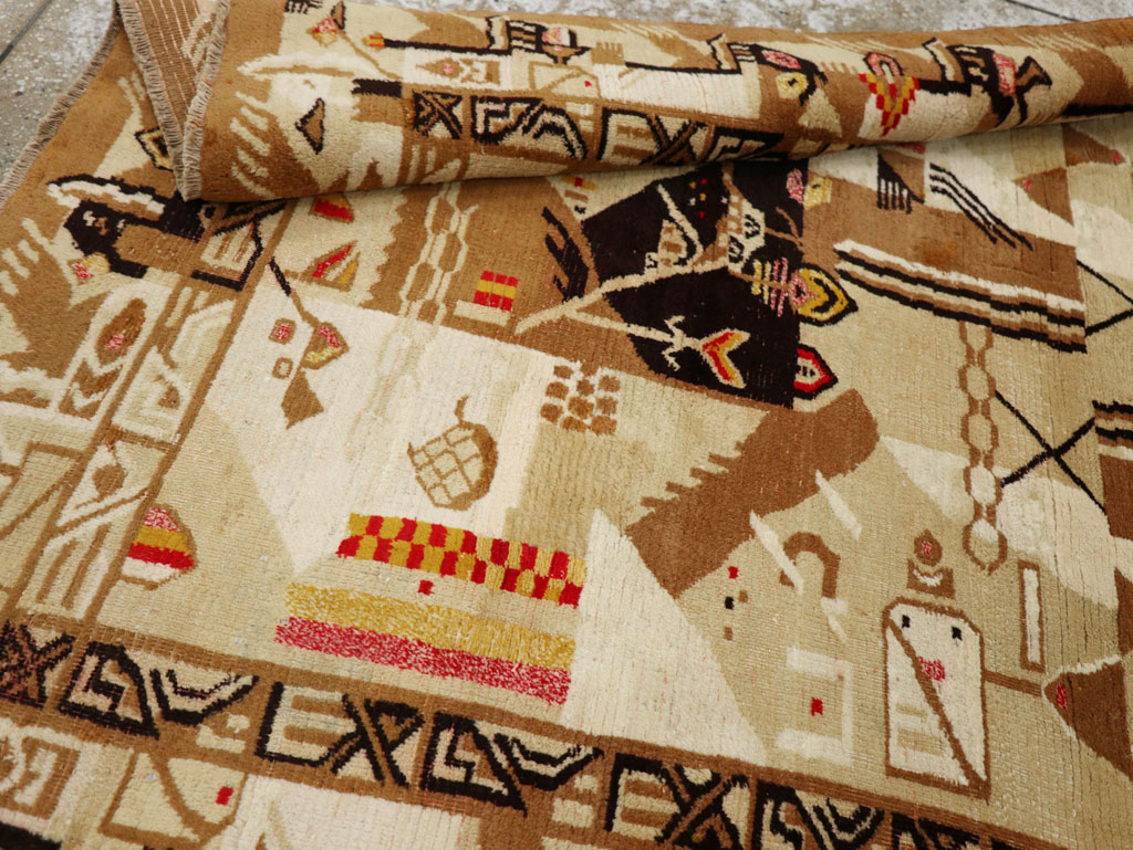 Vintage Indian Cotton Agra Art Deco Rug Inspired By Edward McKnight Kauffer, No.22935 - Staging