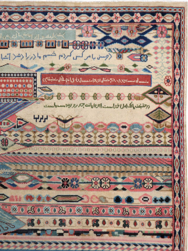 Vintage Persian Kashan Modernist Rug, No.22983 - Staging