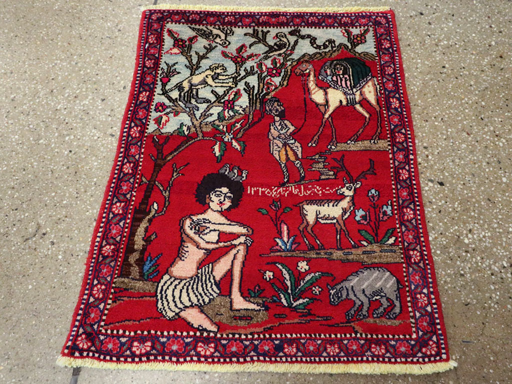 Vintage Persian Tabriz Pictorial Rug, No.22998 - Staging