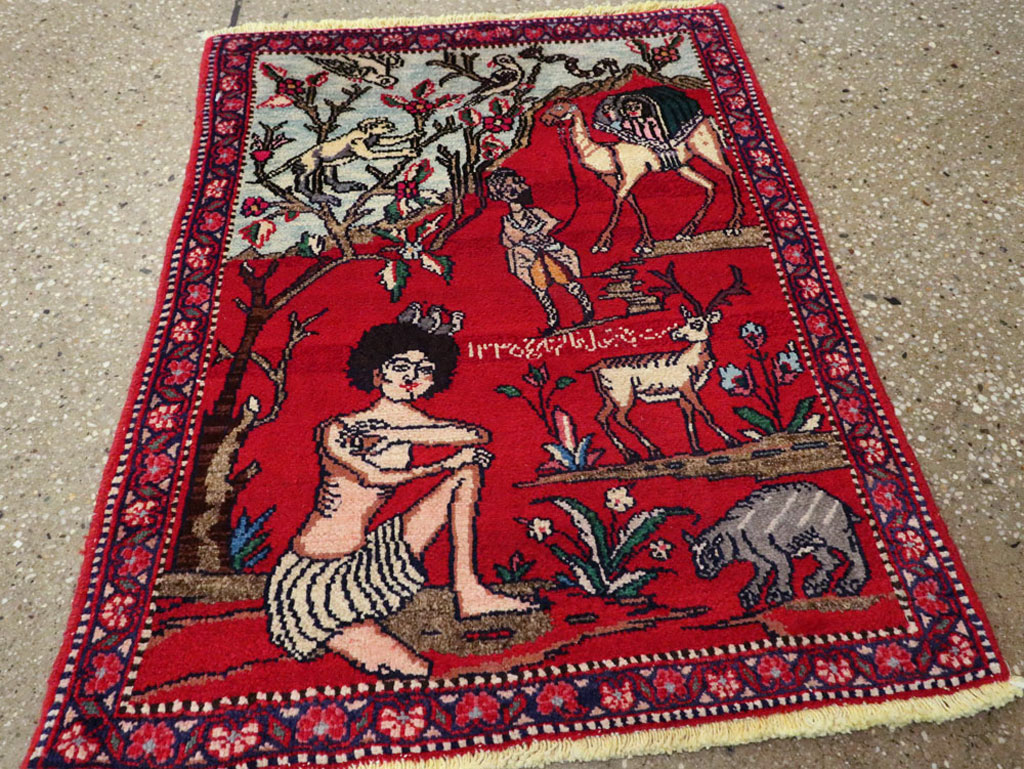 Vintage Persian Tabriz Pictorial Rug, No.22998 - Staging