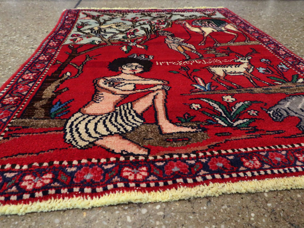 Vintage Persian Tabriz Pictorial Rug, No.22998 - Staging