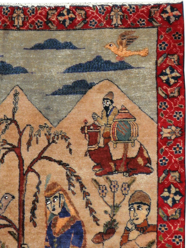 Vintage Persian Tabriz Pictorial Rug, No.22999 - Staging