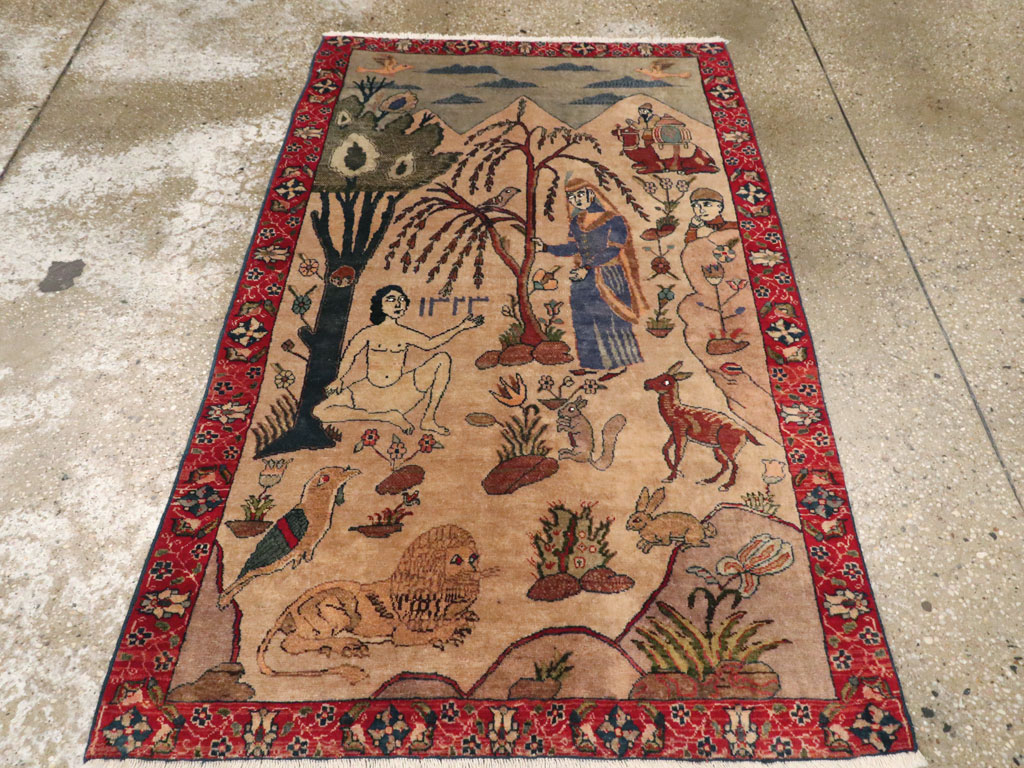 Vintage Persian Tabriz Pictorial Rug, No.22999 - Staging