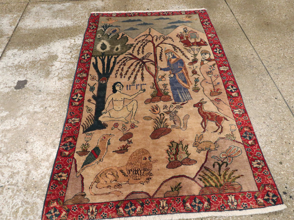 Vintage Persian Tabriz Pictorial Rug, No.22999 - Staging